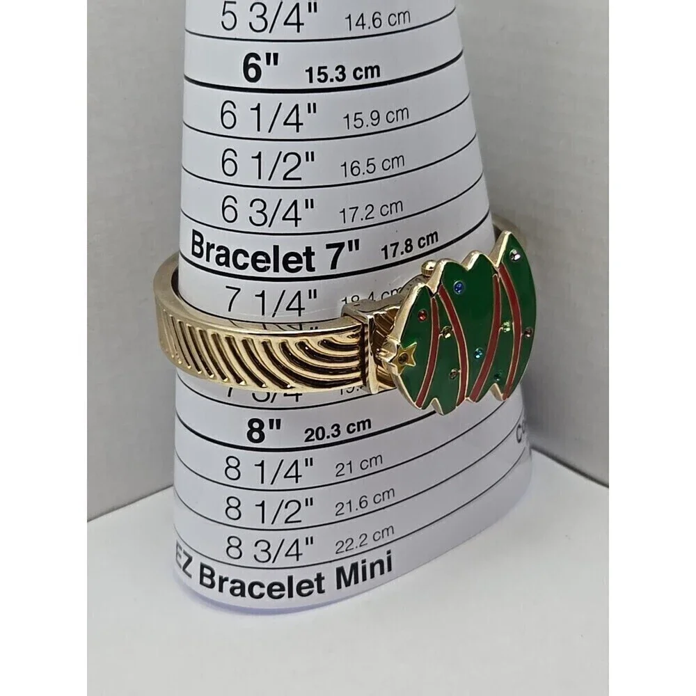 Arm Candy Christmas Tree Ladies Cuff Watch Quartz Gold Tone New Battery Xmas Fun